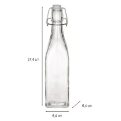 Glasflasche, viereckig, mit Bügelverschluss, 6,4cm x 6,4cm, 27,4cm hoch, Füllmenge: 550ml