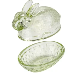 Glas-Hase, 2-teilig, 12,2cm lang, 10cm hoch, abnehmbarer Deckel, grün