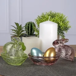Glas-Hase, 2-teilig, 12,2cm lang, 10cm hoch, abnehmbarer Deckel, grün