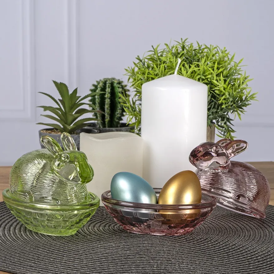 Glas-Hase, 2-teilig, 12,2cm lang, 10cm hoch, abnehmbarer Deckel, grün