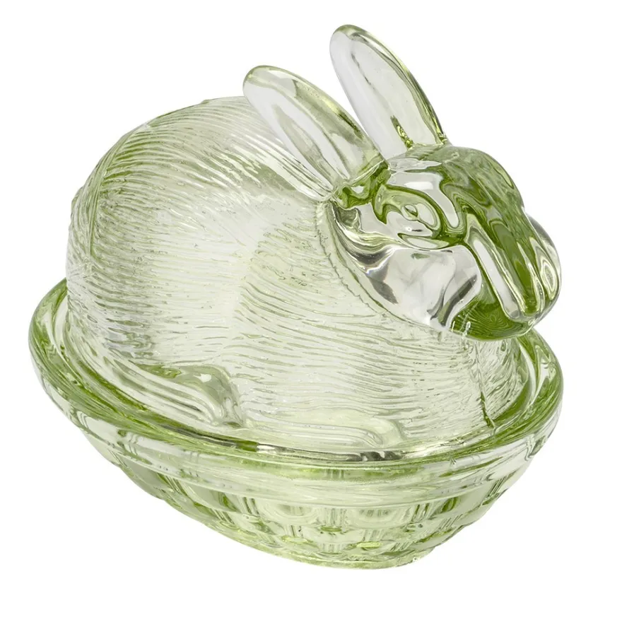 Glas-Hase, 2-teilig, 12,2cm lang, 10cm hoch, abnehmbarer Deckel, grün