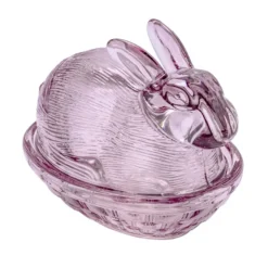 Glas-Hase, 2-teilig, 12,2cm lang, 10cm hoch, abnehmbarer Deckel, altrosa