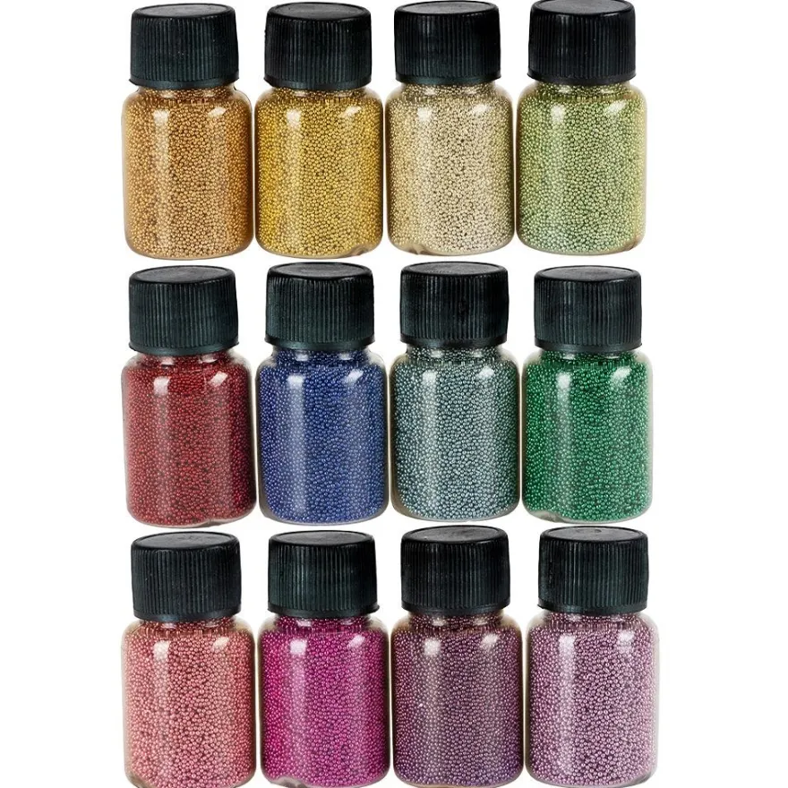 Glaskügelchen Ø 0,6mm-0,8mm, 20g, versch. Farben, metallic, 12 Stück