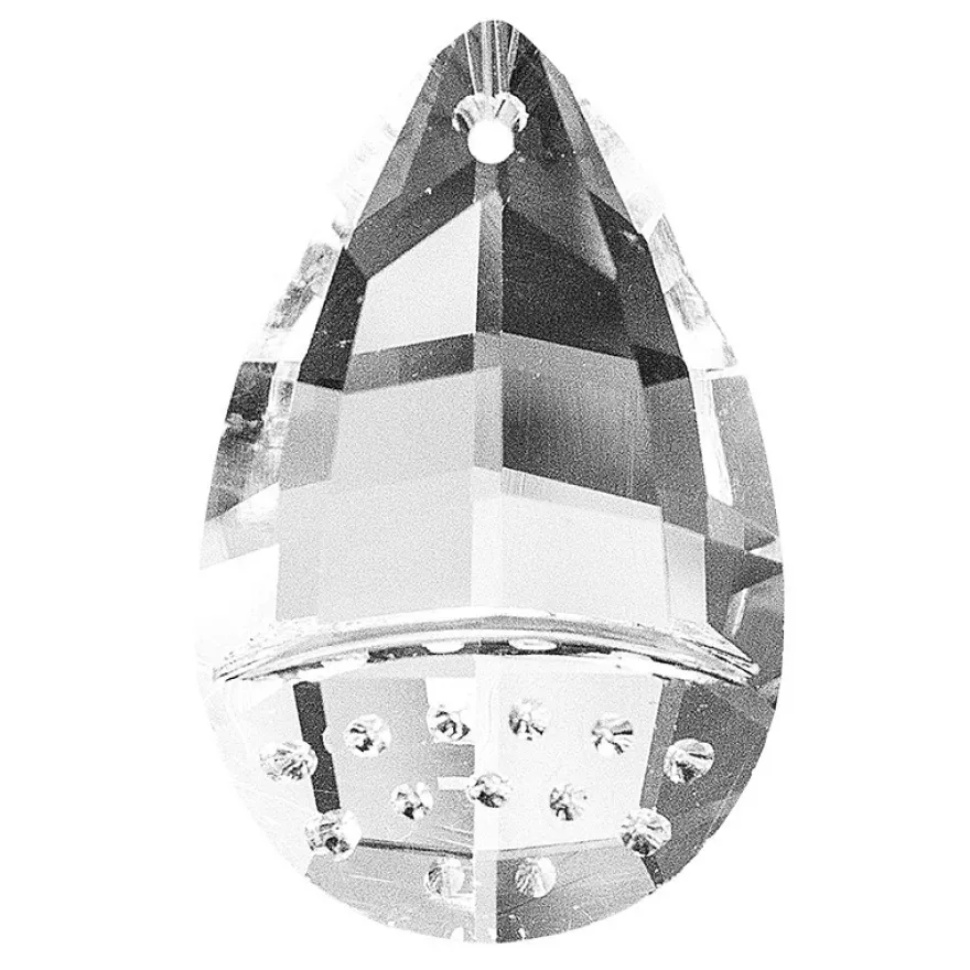 Glaskunst, Briolette Anhänger, Fraya, 3,2cm x 5cm, facettiert, klar, 2 Stück