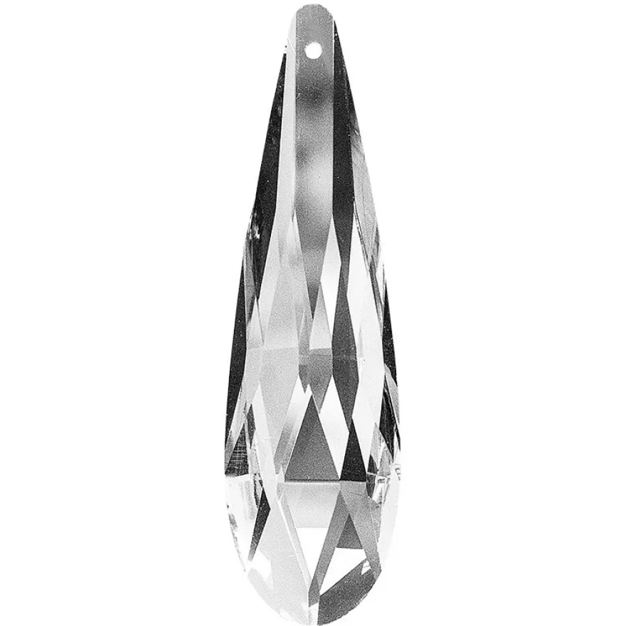 Glaskunst, Briolette Anhänger, Dione, 2,2cm x 7,6cm, facettiert, klar, 2 Stück