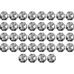 Glaskunst, Koppen, Octagon, Ø 1,2cm, facettiert, anthrazit/silberfarbene Rückseite, 36 Stück