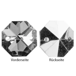 Glaskunst, Koppen, Octagon, Ø 1,2cm, facettiert, anthrazit/silberfarbene Rückseite, 36 Stück