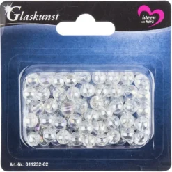 Glaskunst, Perlen, Kugel, Ø 0,8cm, klar irisierend, 100 Stück