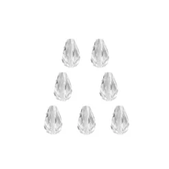 Glaskunst, Perlen, Tropfen, 1,2cm x 1,8cm, facettiert, klar, 7 Stück