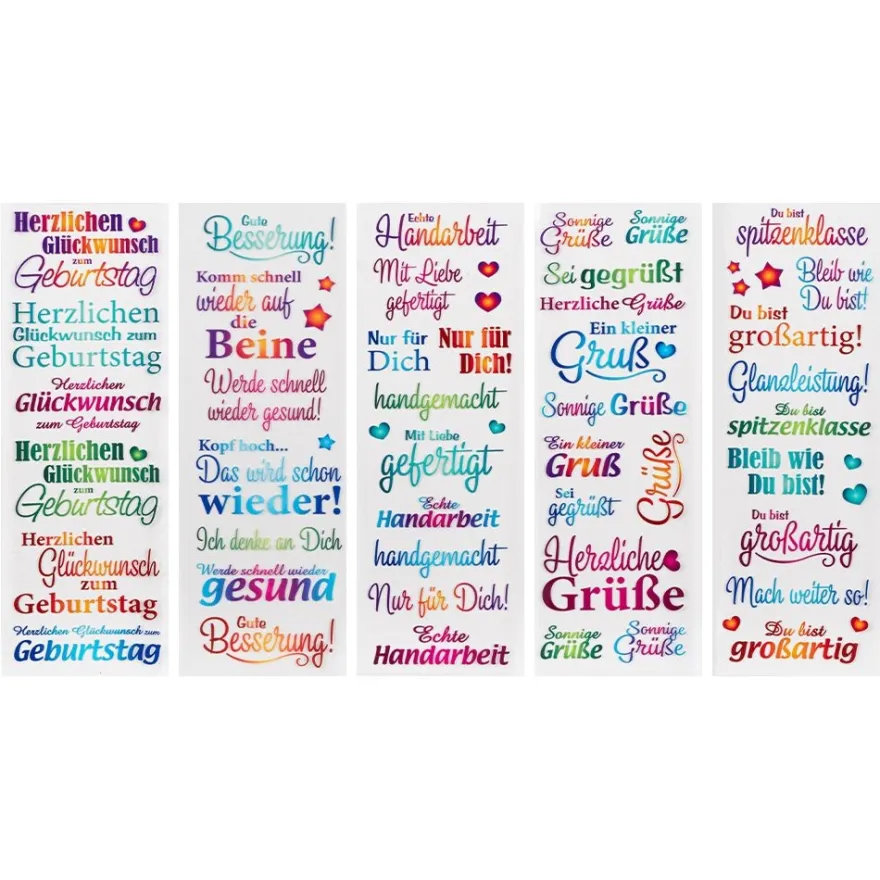 Glas-Relief-Transfers Deluxe, Anlässe & Wünsche 2, 10cm x 30cm, farbig, 5 Bogen