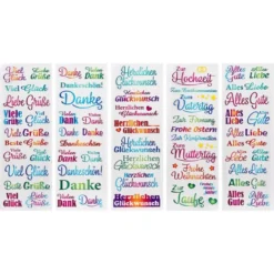 Glas-Relief-Transfers Deluxe, Anlässe & Wünsche 1, 10cm x 30cm, farbig, 5 Bogen