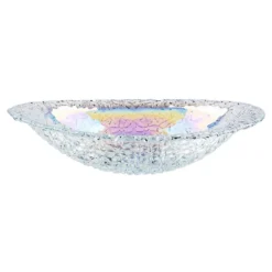 Glasschalen, oval mit Blumenrelief, 20,5cm x 13,4cm x 4,2cm, mit irisierender Oberfläche, 3 Stück