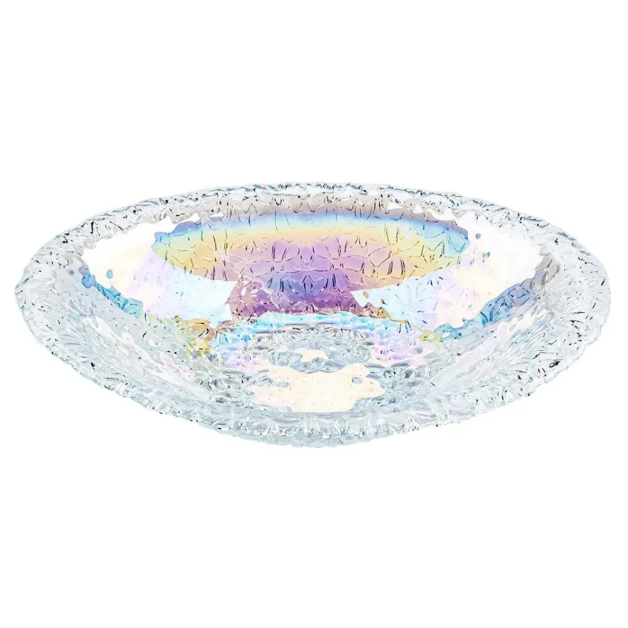 Glasschalen, oval mit Blumenrelief, 20,5cm x 13,4cm x 4,2cm, mit irisierender Oberfläche, 3 Stück