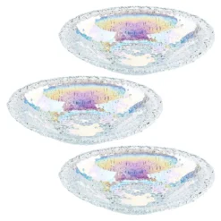 Glasschalen, oval mit Blumenrelief, 20,5cm x 13,4cm x 4,2cm, mit irisierender Oberfläche, 3 Stück