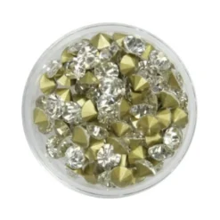 Glasschliff-Kristalle, Ø5mm, klar-irisierend, Keil/gold, 100Stk