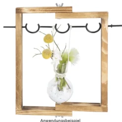 Glas-Vasen im Holzständer, 3 Glas-Vasen: Ø 6,5cm, 10cm hoch, Holzständer: 27cm breit