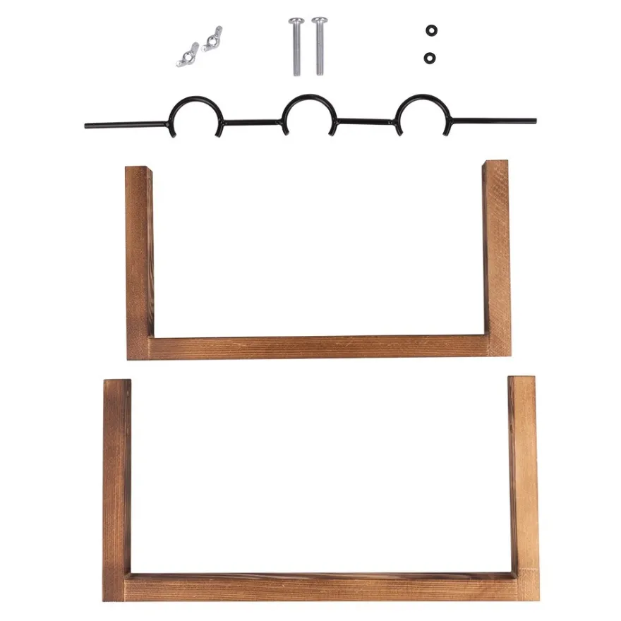 Glas-Vasen im Holzständer, 3 Glas-Vasen: Ø 6,5cm, 10cm hoch, Holzständer: 27cm breit