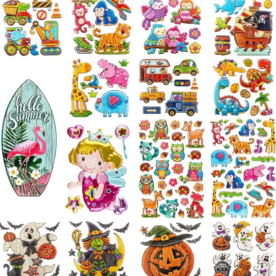 Glückstreffer-Set, Relief-Sticker, verschiedene Designs, 15 Bogen