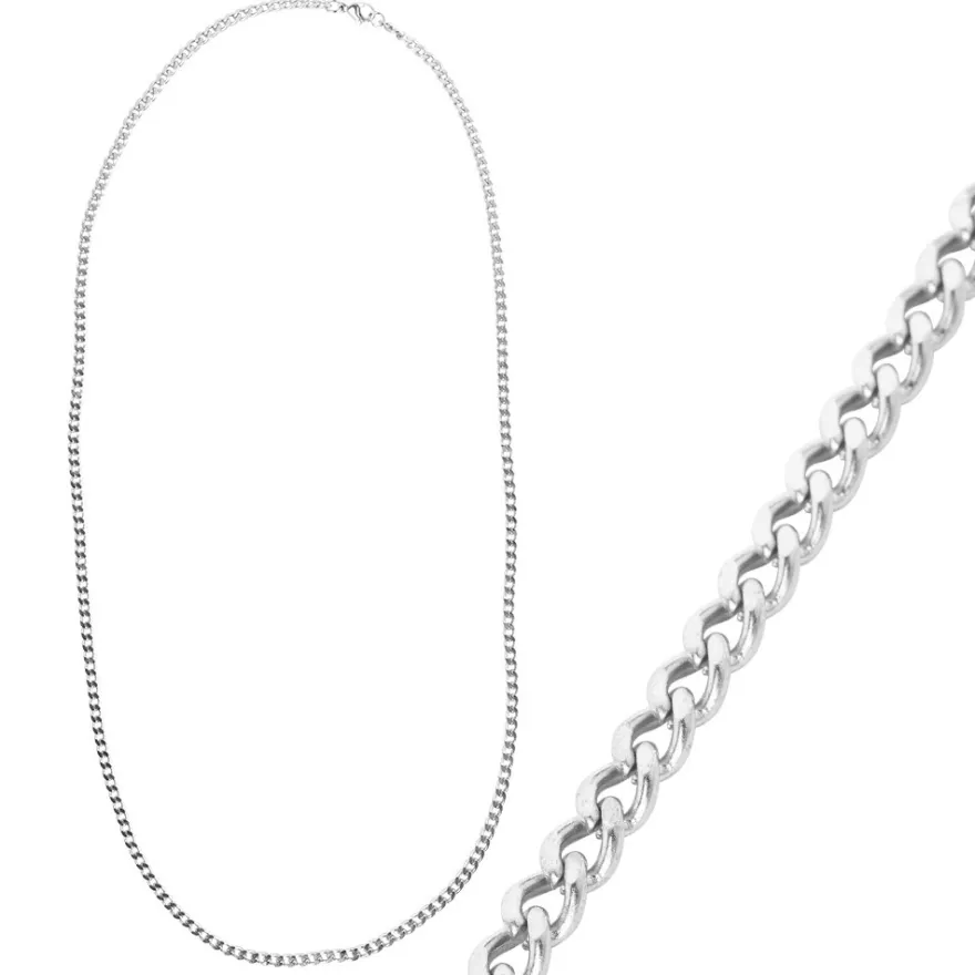 Glieder-Halskette, aus Edelstahl, Design 2, 60cm lang, Stärke: 3mm, silber