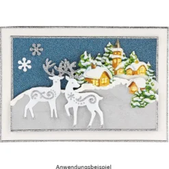 Glimmer-Relief-Sticker, Rentiere, 21cm x 14cm