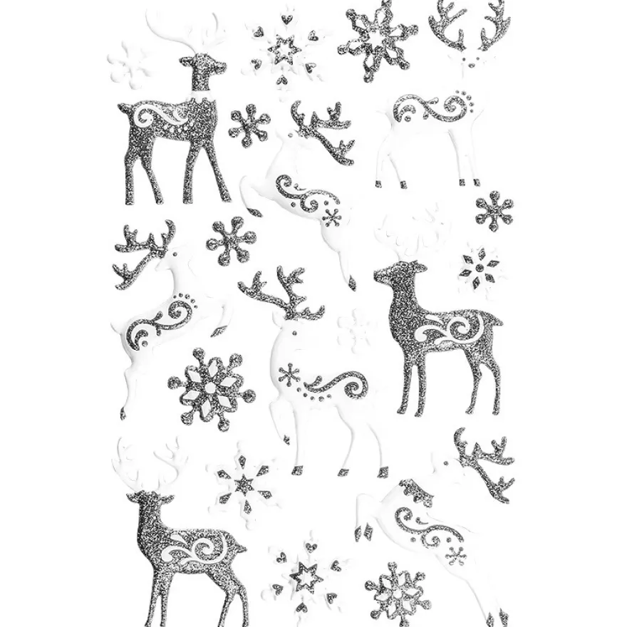 Glimmer-Relief-Sticker, Rentiere, 21cm x 14cm
