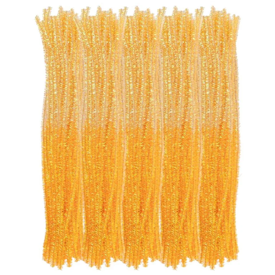 Glitzer-Chenille-Drähte, ColorMix, 30cm lang, Ø6mm, Farbverlauf in Gelb und Orange, 100 Stück