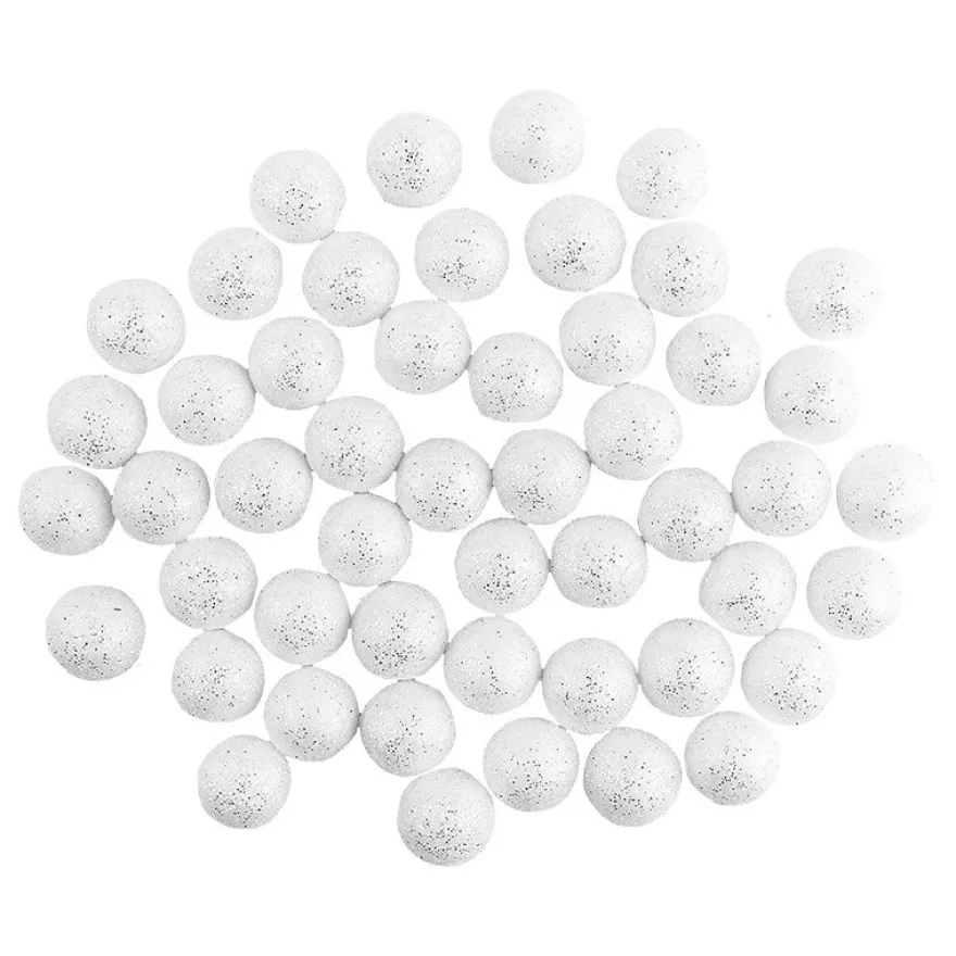 Glitzer-Kugeln, Ø 1,5cm, weiß mit Silberglitzer, 50 Stück