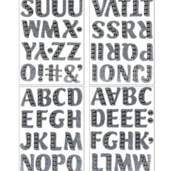 Glitzer-Sticker, Alphabet 2, 11cm x 15cm, anthrazit, mit Schmucksteinen, 4 Bogen