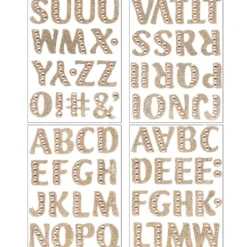 Glitzer-Sticker, Alphabet 2, 11cm x 15cm, hellgold, mit Schmucksteinen, 4 Bogen