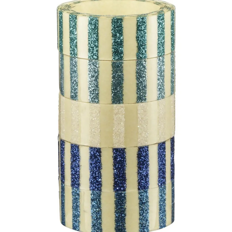 Glitzer-Tape, Transparent-Design, 15mm x 120cm, 5 Rollen, blau
