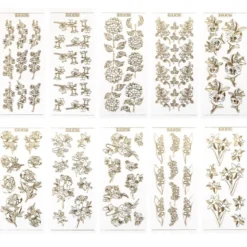 Gravur-Sticker, Blumenparadies, transparent/gold, 10 Bogen