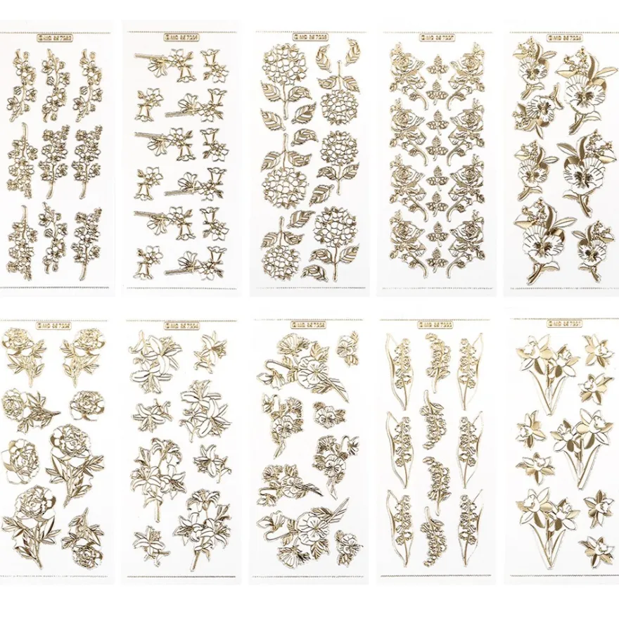 Gravur-Sticker, Blumenparadies, transparent/gold, 10 Bogen