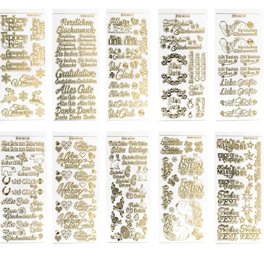 Gravur-Stickerbogen, Gratulationen, 10cm x 23cm, transparent/gold, 10 Bogen