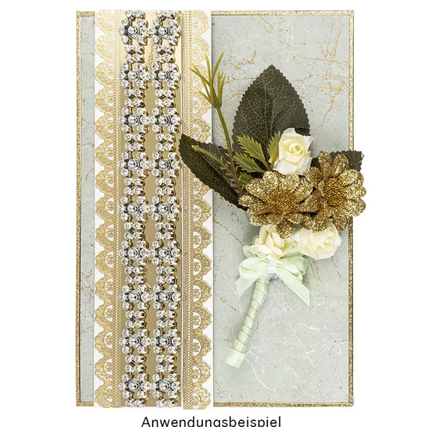 Gravur-Stickerbogen, Kunstvolle Bordüren, 10cm x 23cm, tranparent/gold, 10 Bogen