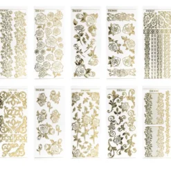 Gravur-Stickerbogen, Rosen, 10cm x 23cm, transparent/gold, 10 Bogen