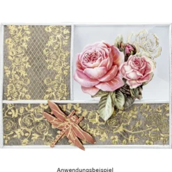 Gravur-Stickerbogen, Rosen, 10cm x 23cm, transparent/gold, 10 Bogen