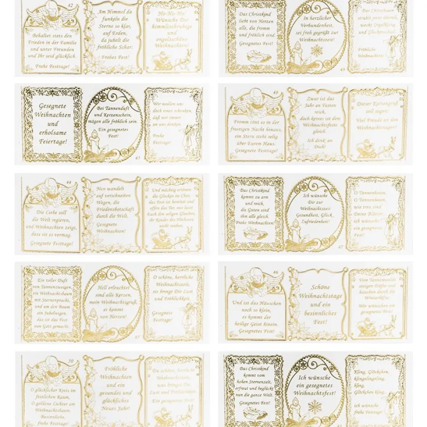 Gravur-Stickerbogen, 30 Sprüche Gesegnete Weihnachten, Transparent/Gold