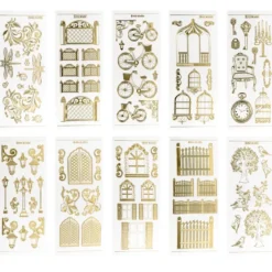 Gravur-Stickerbogen, Vintage, 10cm x 23cm, transparent/gold, 10 Bogen