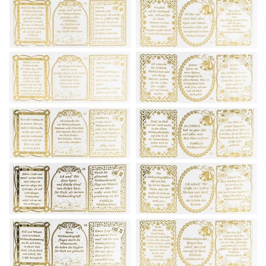 Gravur-Stickerbogen, 30 Weihnachts-Wünsche, Transparent/Gold
