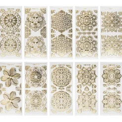 Gravur-Stickerbogen, Zier-Ornamente, 10cm x 23cm, transparent/gold, 10 Bogen