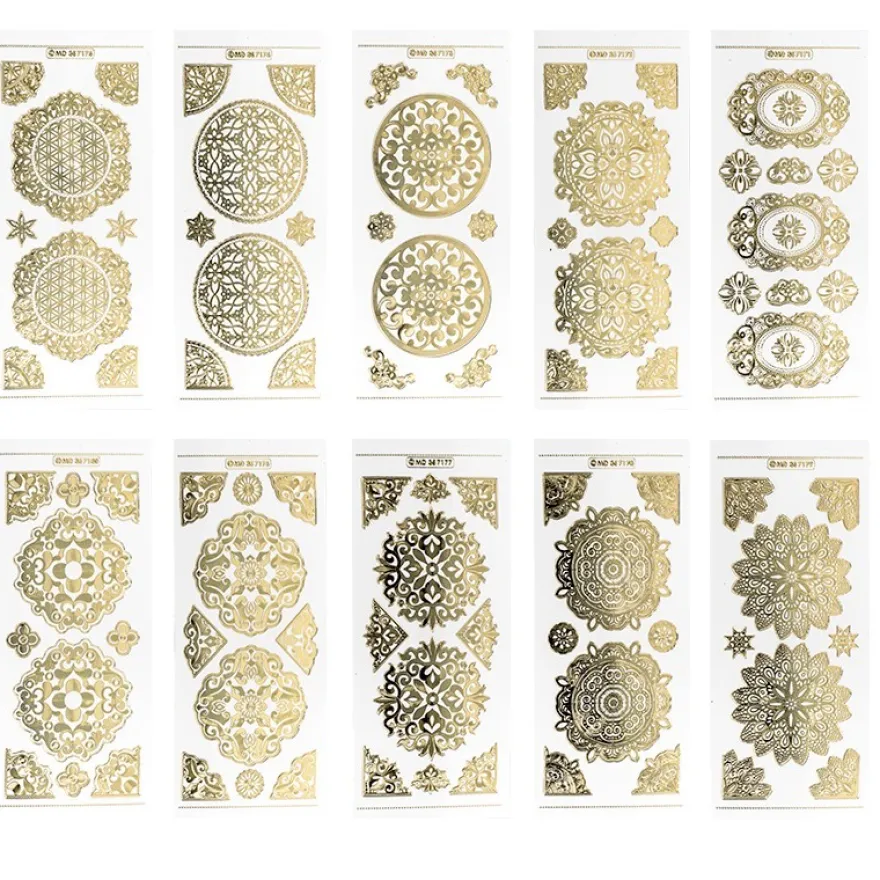 Gravur-Stickerbogen, Zier-Ornamente, 10cm x 23cm, transparent/gold