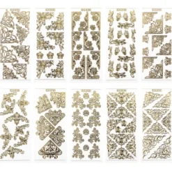 Gravur-Sticker, Eck-Ornamente, transparent/gold, 10 Bogen