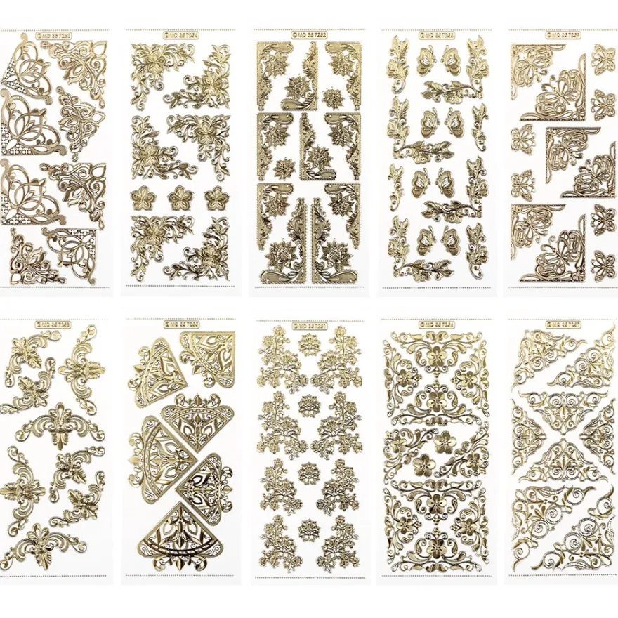 Gravur-Sticker, Eck-Ornamente, transparent/gold, 10 Bogen