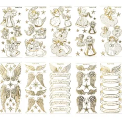Gravur-Sticker, Engel & Engelsflügel, transparent/gold, 10 Bogen