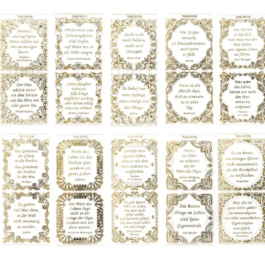 Gravur-Sticker, Lebensweisheiten, transparent/gold, 10 Bogen