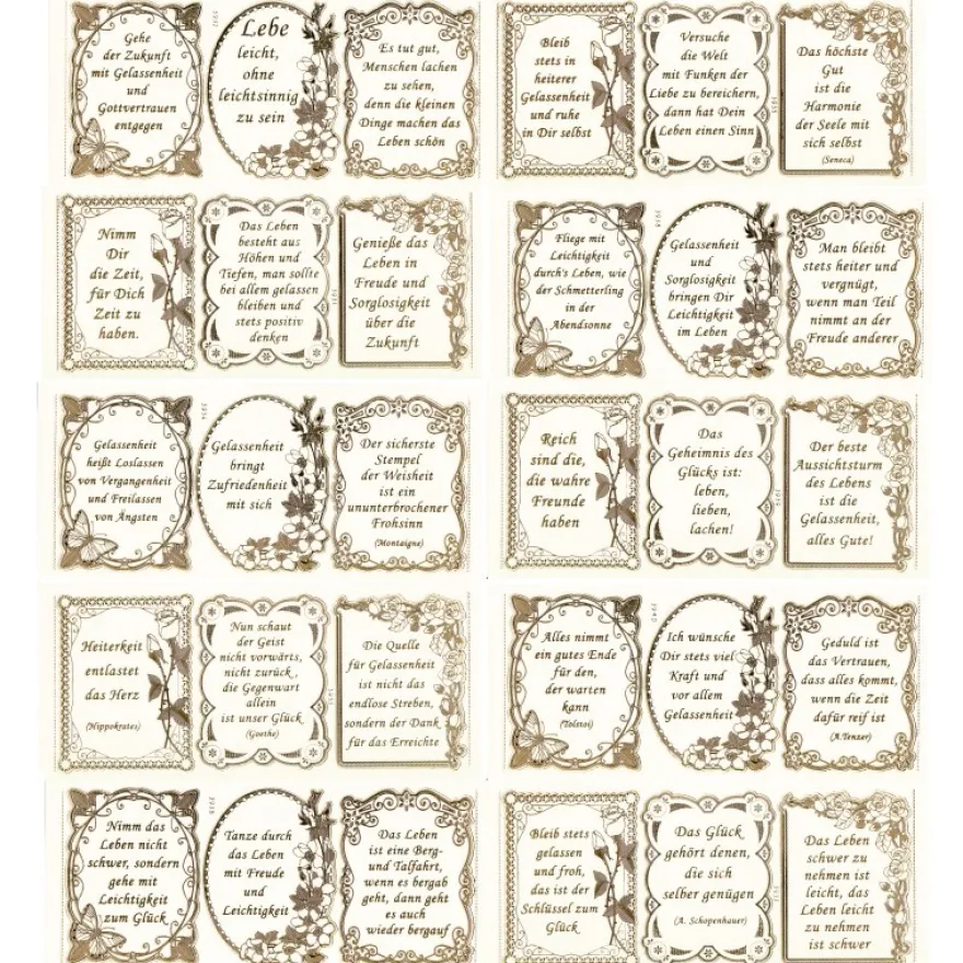 Gravur-Sticker, 30 Leichtigkeit- &Gelassenheitssprüche, 10 Bogen