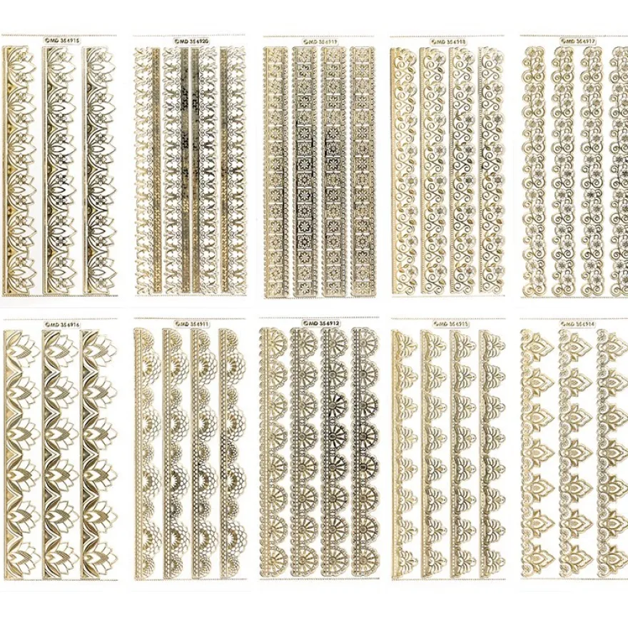 Gravur-Sticker, Premium-Bordüren, transparent/gold, 10 Bogen