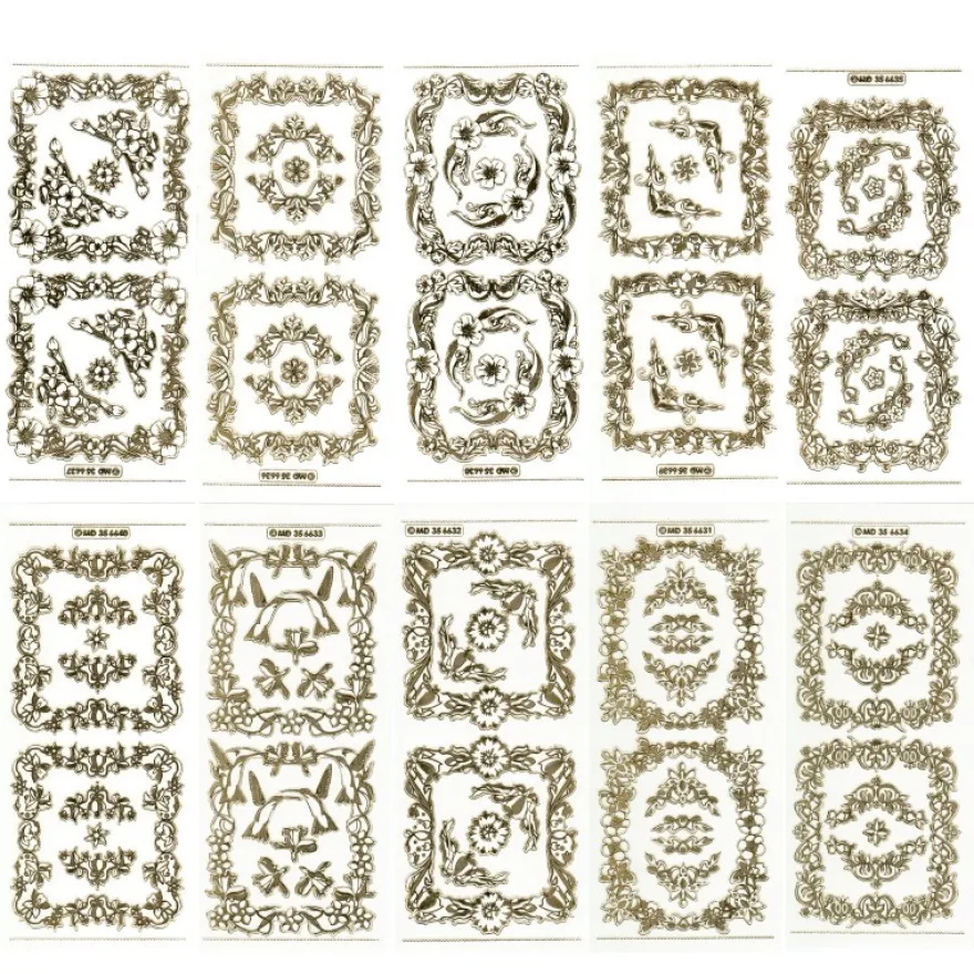 Gravur-Sticker, 20 Rahmen & 40 Ecken, transparent/gold, 10 Bogen