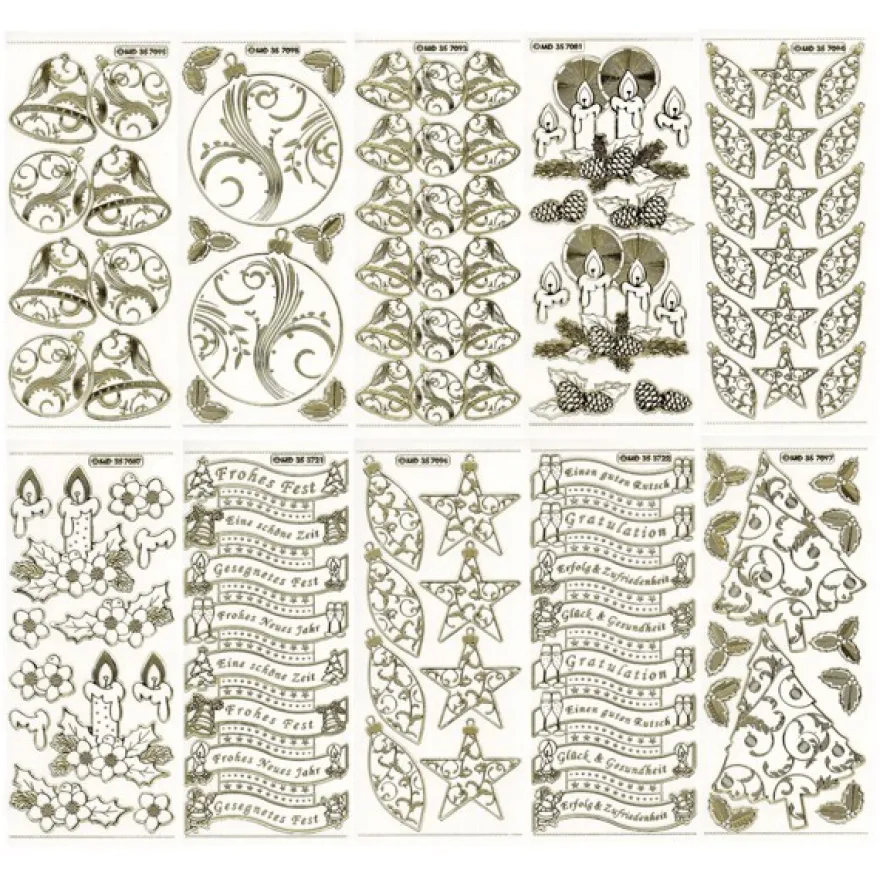 Gravur-Sticker, Weihnachtsmotive, transparent/gold, 10 Bogen