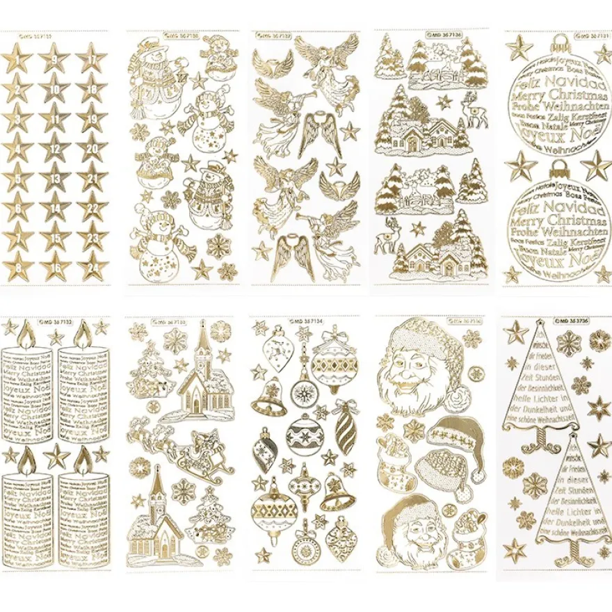 Gravur-Sticker, Winter & Weihnacht, transparent/gold, 10 Stück